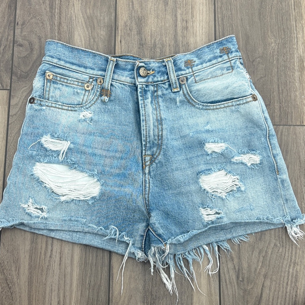 R13 Light Blue Distressed Jean Shorts